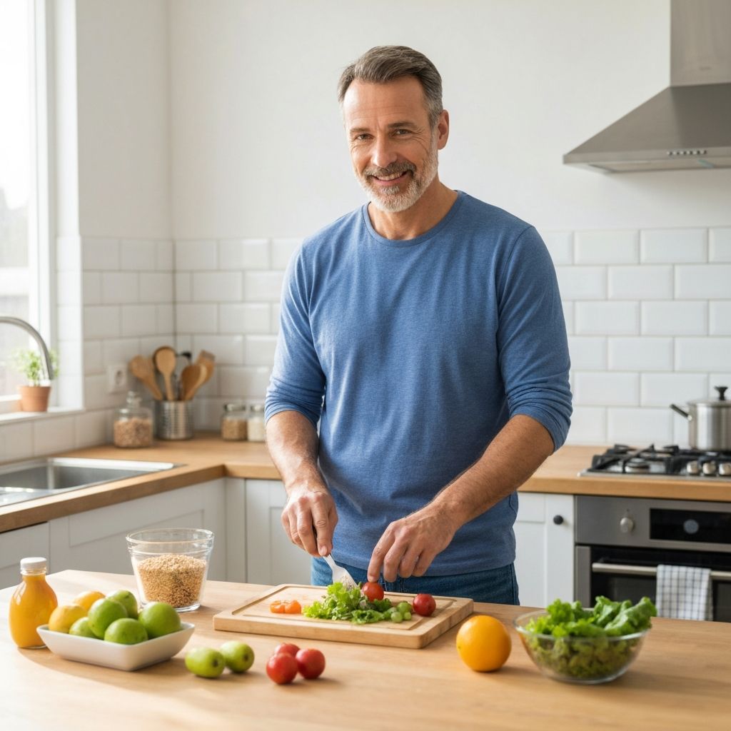 Mature man preparing healthy food